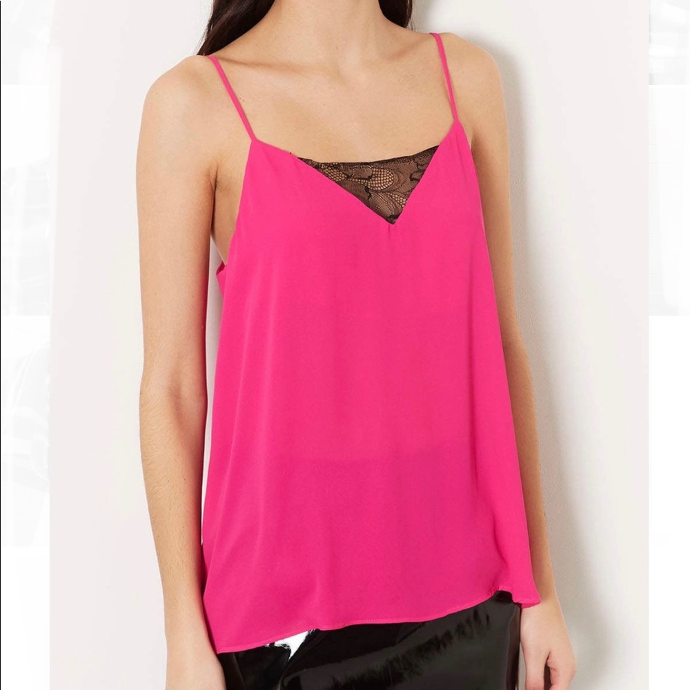 Topshop Women's Pink Lace Insert Pasha Cami
